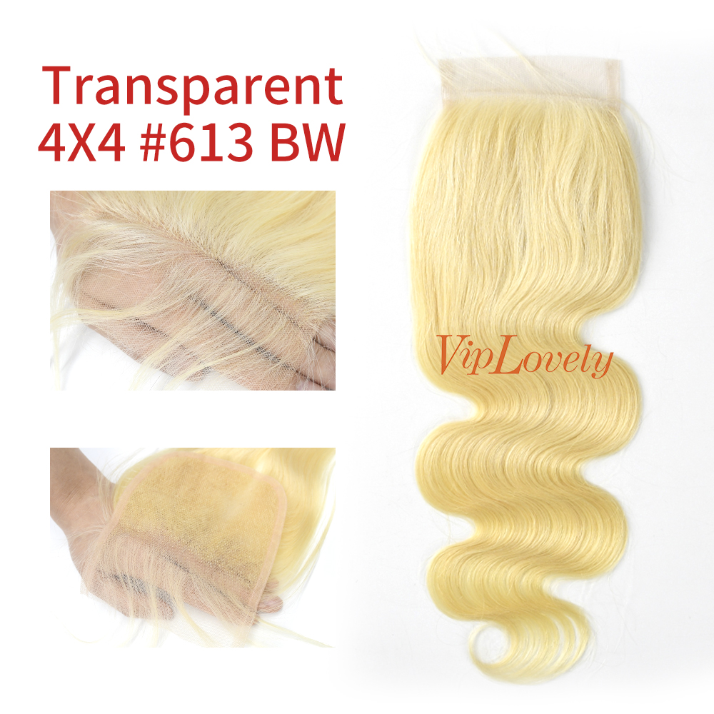 Blonde #613 European Raw Human Hair 4X4 Lace Closure Body Wave