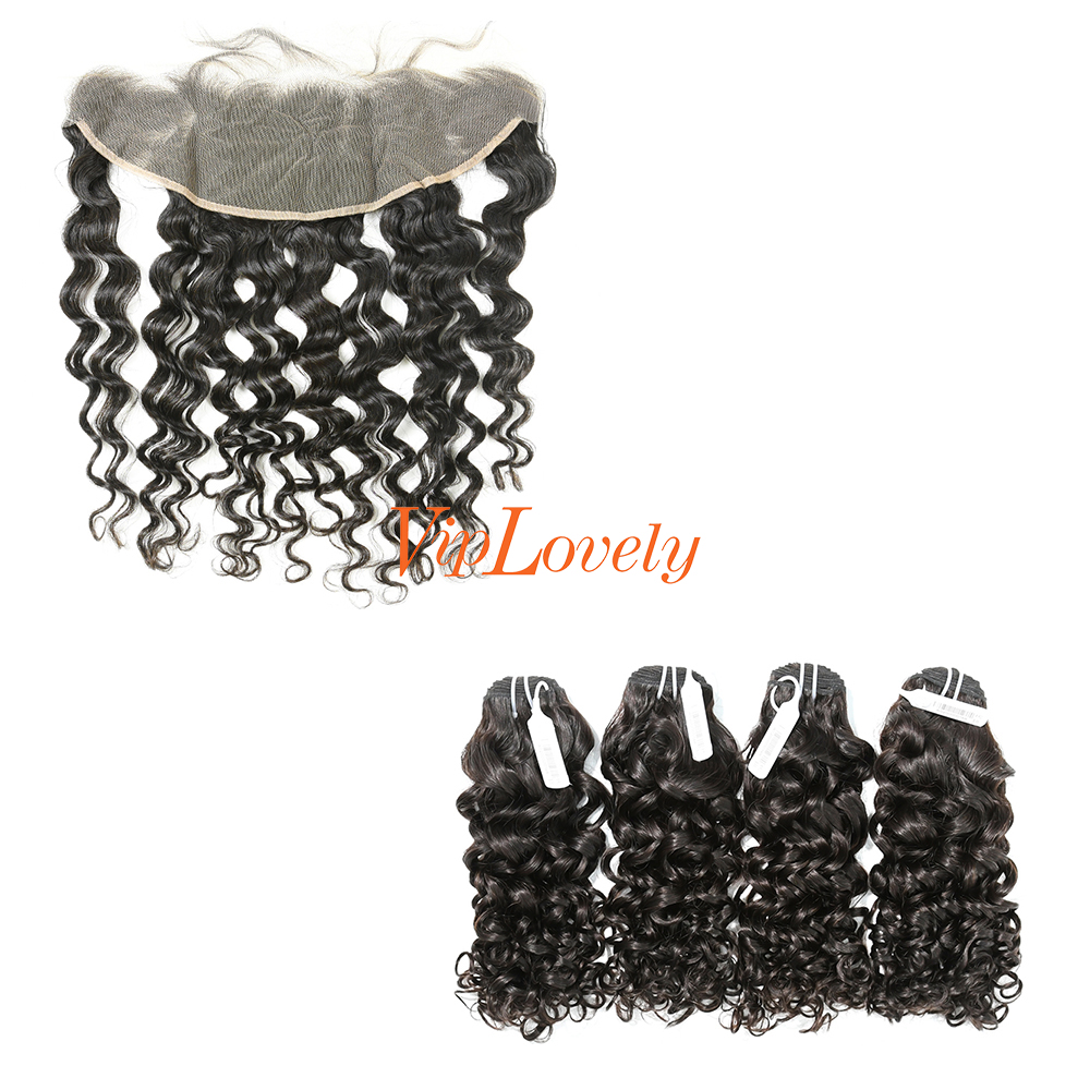 #1b Brazilian Virgin Human Hair Weft with 13X4 Frontal Italy Curly