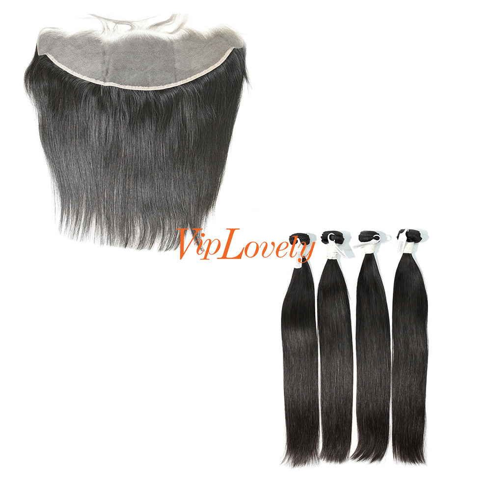 #1b Brazilian Virgin Human Hair 13X4 Lace Frontal With Hair Weft Straight
