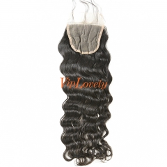 #1b Brazilian Virgin Human Hair 4X4 Lace Closure With Hair Weft Indian wave