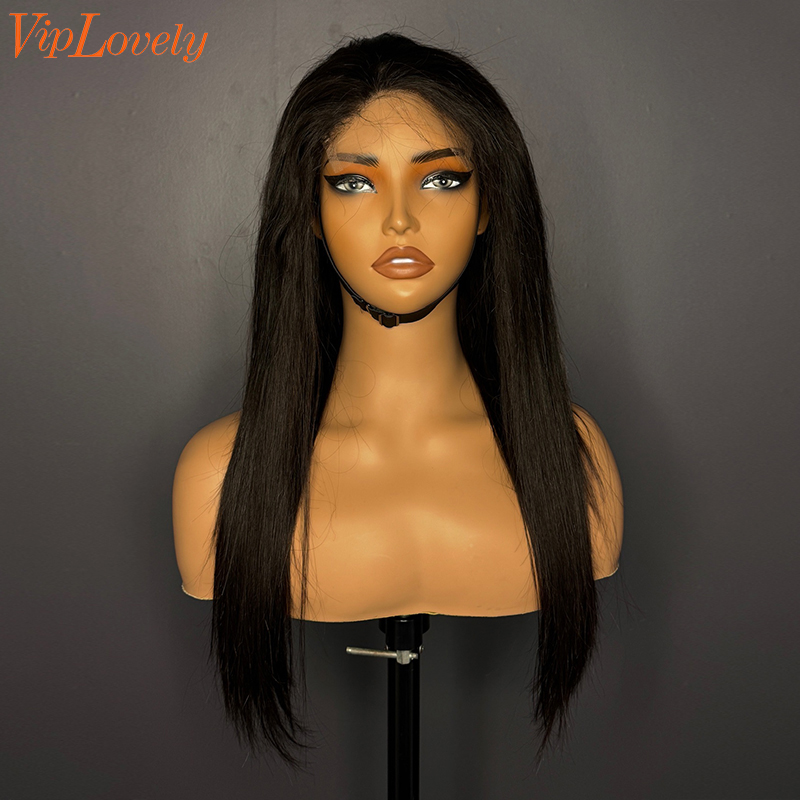 #1b Brazilian Raw Human Hair 4x4 closure wig straight